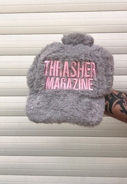 Grey Pink THRASHER MAGAZINE Faux Fur Baseball Cap
