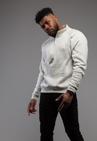 PINNA SCRIPT 1/4 ZIP SWEATSHIRT - GREY MARL
