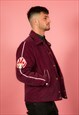 Mens vintage burgundy cord bomber jacket with Maple leafs