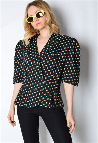 VINTAGE 80S COLOURFUL POLKA DOT BLOUSE