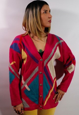 PICASSO STYLE PURE NEW WOOL CARDIGAN