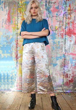 SILVER CHINESE DRAGON CROP TROUSERS