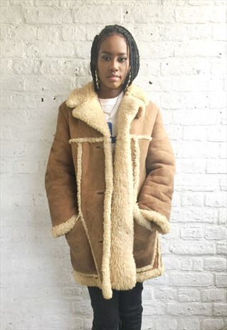 BAILY'S SHEARLING COAT WITH FLEECE LINING (1990'S/TAN BROWN)