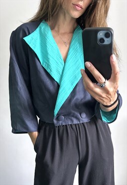 80s Colorblock Crop Jacket With Two Sides 