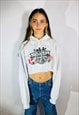 VINTAGE SIZE L USA V CANADA CROP HOODIE IN WHITE