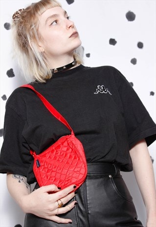 90S GRUNGE Y2K SPORTS GOTH RED QUILTED MINI CROSSBODY BAG