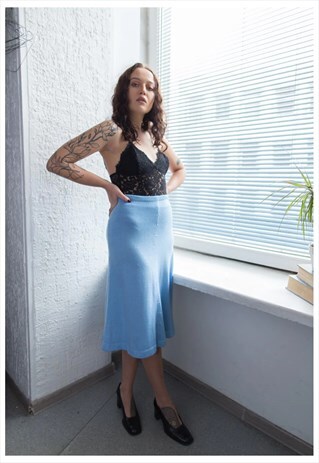 VINTAGE 80'S BLUE KNITTED MIDI SKIRT