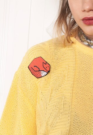 KNIT JUMPER W FOX BROOCH - 80S VINTAGE REWORKED SWEATER