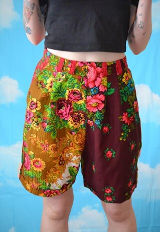 VINTAGE 80'S FLORAL TWO-TONE SHORTS