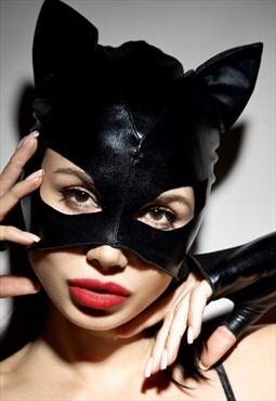 Catwoman Mask Full with Ear Faux Leather Wet Look