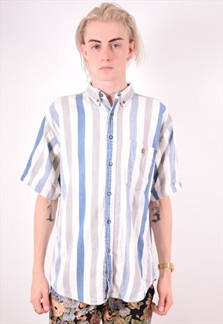 MENS VINTAGE SHIRT MEDIUM BLUE STRIPES 90S