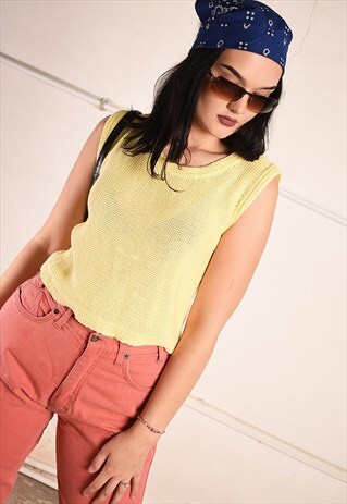 Y2K RETRO PARIS CHIC KNIT TOP IN PASTEL YELLOW