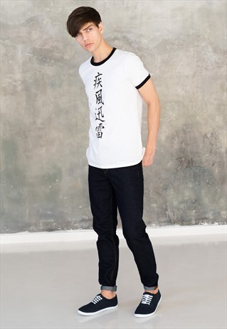 JAPANESE CALLIGRAPHY RINGER T SHIRT FOOTBALL BASEBALL TEE