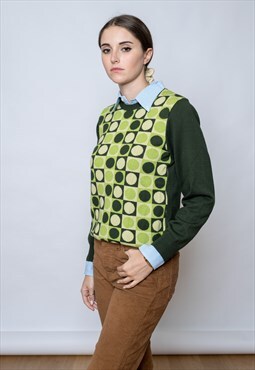 Vintage Revival Jacquard Wool Sweater in Green 