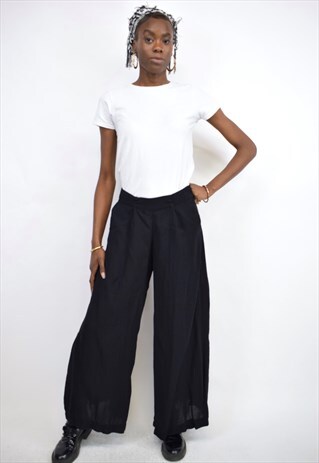 VINTAGE 90S BLACK WIDE LEG TROUSERS