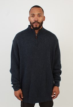 Men's Polo Ralph Lauren navy zip neck sweater pure lamb wool
