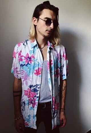 VINTAGE PINK/PURPLE/WHITE FLOWER PATTERNED SHIRT