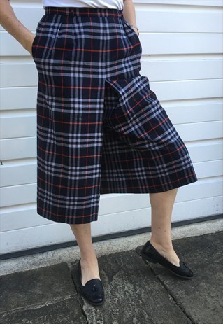 WOMENS VINTAGE BURBERRY TROUSERS NOVA CHECK WOOL CULOTTES