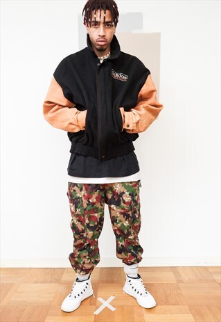 RARE ADIDAS BASKETBALL BLACK & ORANGE WOOL SUEDE BOMBER