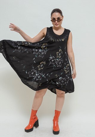 VINTAGE Y2K MINIMALISTIC SEMI SHEER SLEEVELESS FLORAL DRESS