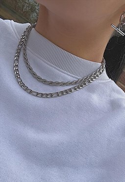 CITY BANKER. Silver Chunky Rope Necklace
