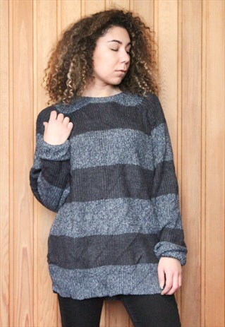 VINTAGE 1980S BLUE STRIPED JUMPER