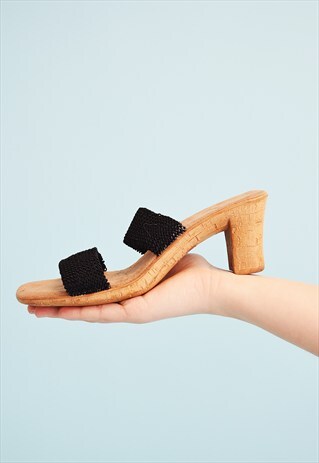 90'S RETRO KNIT WOVEN SANDALS HEELS MULES