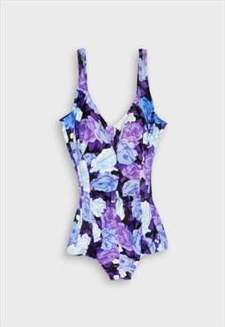 Purple floral one-piece swimsuit