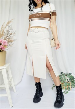 90s vintage white smart casual formal minimalist midi skirt