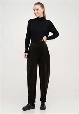 Baggy pleated corduroy trousers with high waist