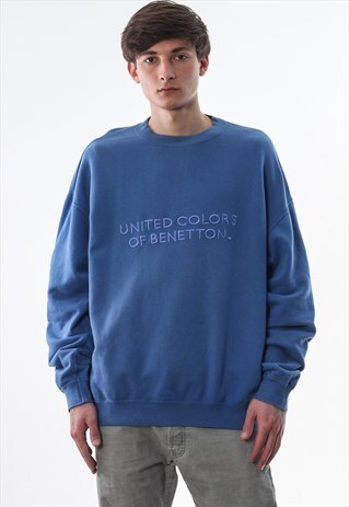 VINTAGE BENETTON CREW NECK 90S BLUE BIG LOGO