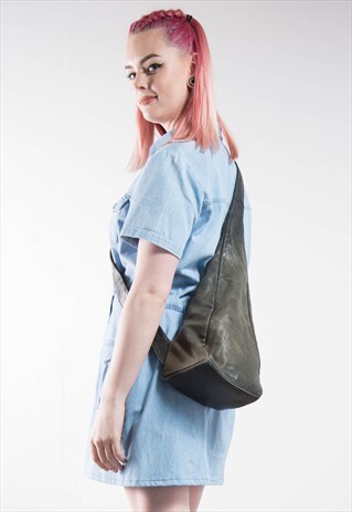 90'S GREEN LEATHER CROSS BODY RUCKSACK