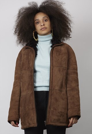 VINTAGE 80'S DARK BROWN PREMIUM SHEEPSKIN COAT