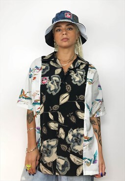 Upcycled Reworked Two Tone Japanese Print Shirt