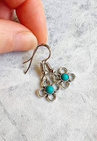 ANTIQUE-STYLE TURQUOISE FLOWER EARRINGS