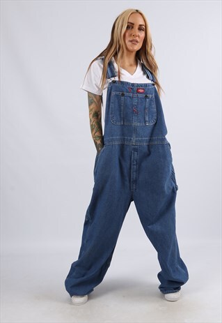 VINTAGE DICKIES DENIM DUNGAREES PLUS SIZE UK 20 3XL (A1E)