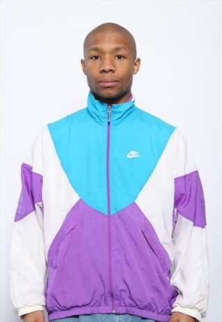 VINTAGE NIKE LOGO SHELL TRACK JACKET BLUE PURPLE WHITE