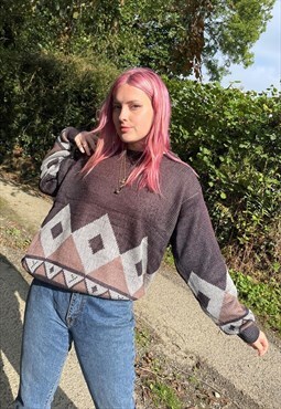 Vintage Knitted Abstract Patterned Grandad Jumper