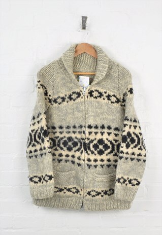 VINTAGE CABLE KNITWEAR CARDIGAN GREY LADIES SMALL