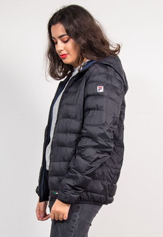 90'S VINTAGE BLACK FILA PUFFER JACKET COAT