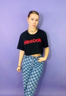 Vintage Reebok 90s Black Blur 3D Logo Crop Top T Shirt