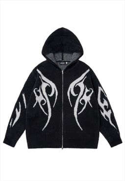 Tattoo print hoodie knitted utility pullover grunge jumper