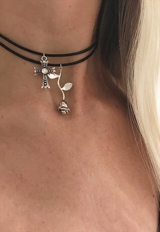 THE ROSE CHOKER & CROSS CHOKER 2PC SET