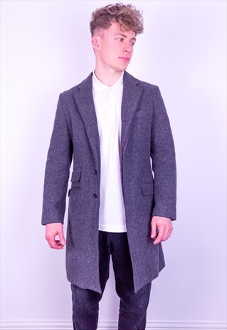 VINTAGE MERC WOOL CROMBIE OVERCOAT JACKET IN GREY
