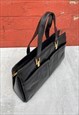 1970S SHINY BLACK LEATHER ELEGANT TOP HANDLE BAG