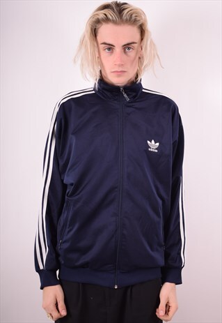 ADIDAS MENS VINTAGE TRACKSUIT TOP JACKET MEDIUM BLUE 90S
