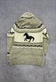 VINTAGE ABSTRACT KNITTED CARDIGAN HORSE PATTERNED SWEATER