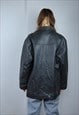 VINTAGE 90'S ROCKER HEAVY LEATHER COAT JACKET UNISEX BLACK