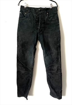 90s Unisex Black Suede Trousers - XS