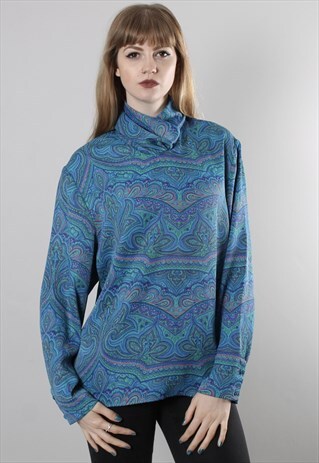 VINTAGE 80S PAISLEY PATTERNED HIGH NECK BLOUSE